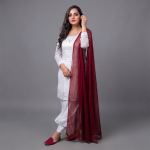 Ivory Grace with Ruby Chiffon Suit