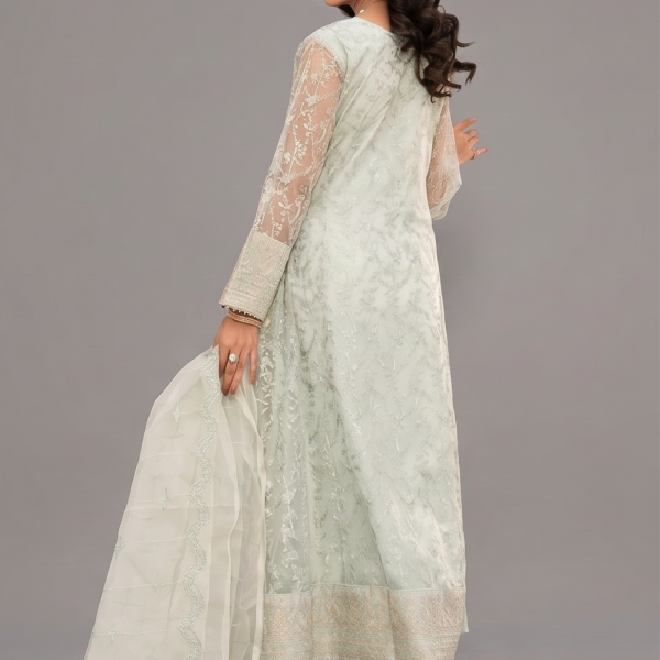 Mint Green Minimalist Embroidered Organza Co-ord Set