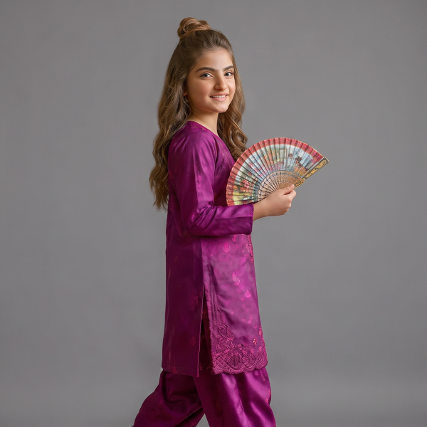 Royal Magenta Jacquard Girls’ 2-Piece Suit