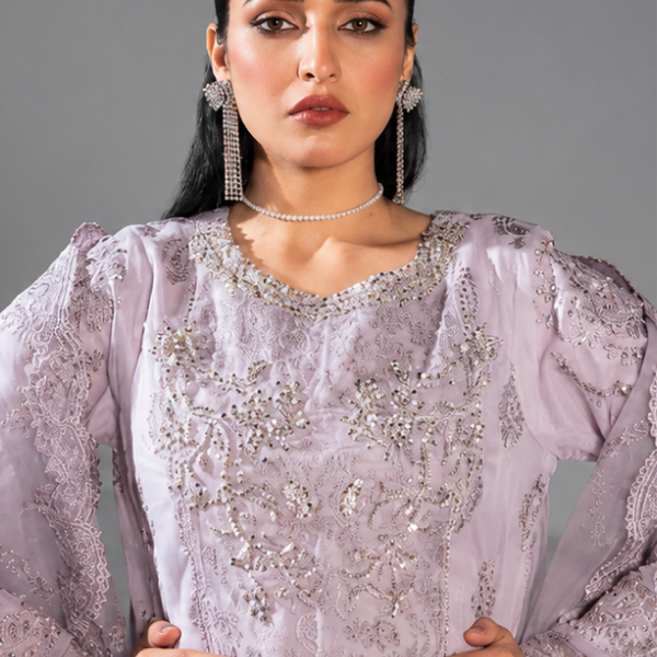 Peach Minimalist Embroidered Organza Co-ord Set