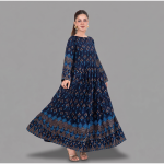 Deep Indigo Kalidar Longline Tunic – Traditional Border Flared Frock