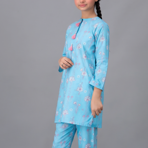 Sky Blossom Printed Kids Kurta & Trouser Set