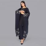 Onyx Midnight Abaya-Style Cape with Starburst Silver Embroidery