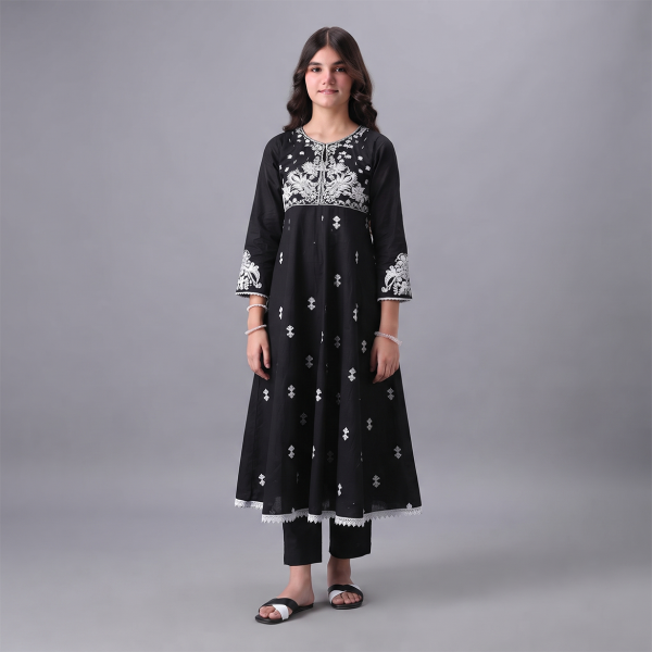 Black & White Embroidered Anarkali Frock