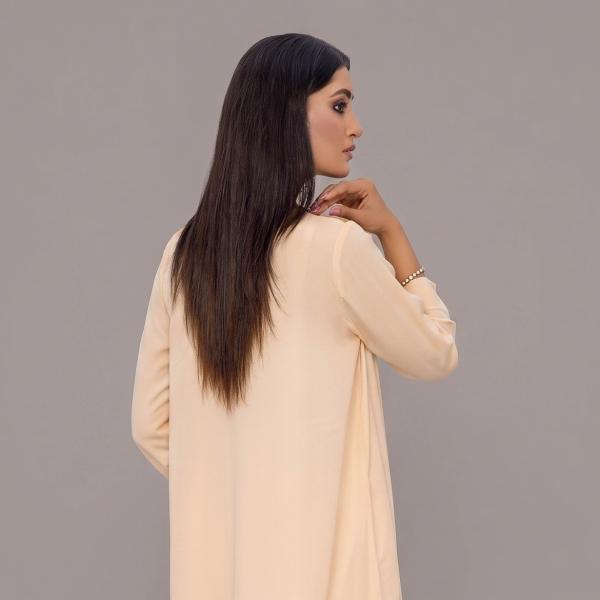 Charcoal Slate Straight-Cut Kurta with Intricate Ivory Floral Border