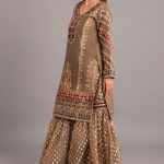 Golden Mocha Embroidered Luxury 3-Piece Gharara Suit