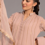 Mauve Minimalist Embroidered Organza Anarkali Set