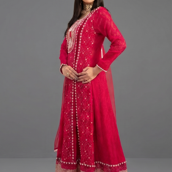 Crimson Pink Minimalist Embroidered Co-ord Set