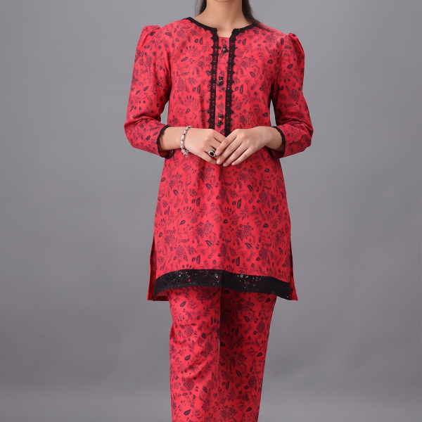 Crimson Charm Printed Co-Ord Set for Girls