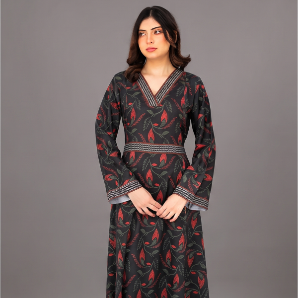 Midnight Crimson Vine Maxi Dress