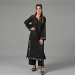 Elegant Embroidered Black Abaya with Minimalist Wide-Sleeve Detail