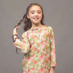 Peach Floral Girls' Kurta & Tulip Shalwar