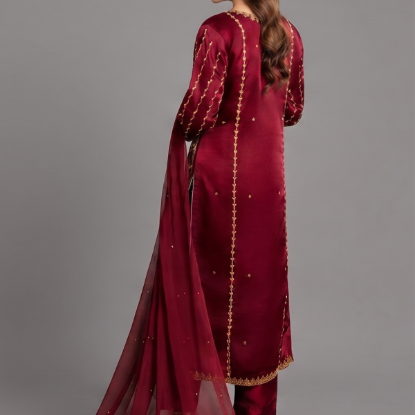 Deep Maroon Embellished Kurta with Matching Trousers