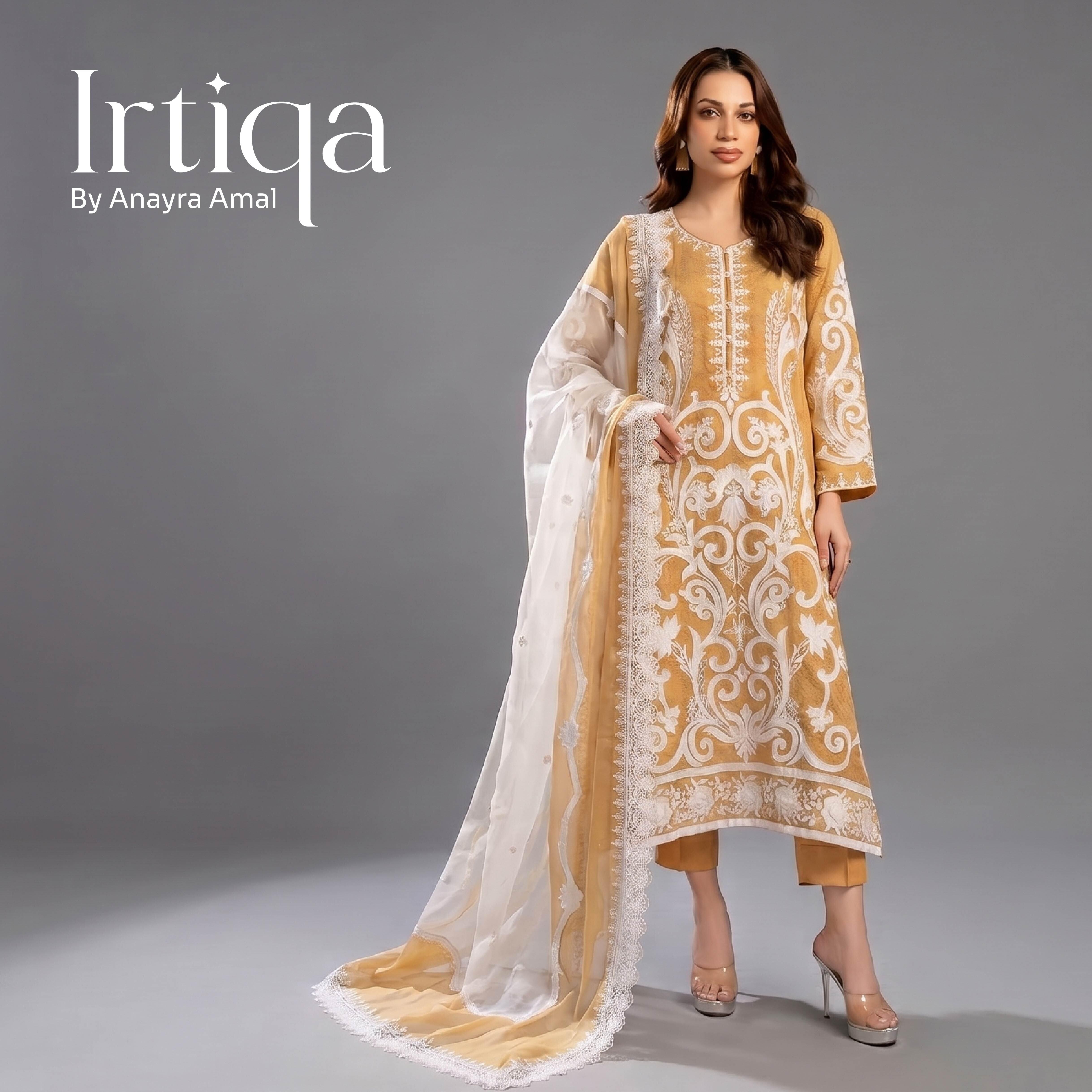 Mustard Embroidered 3-Piece Festive Suit