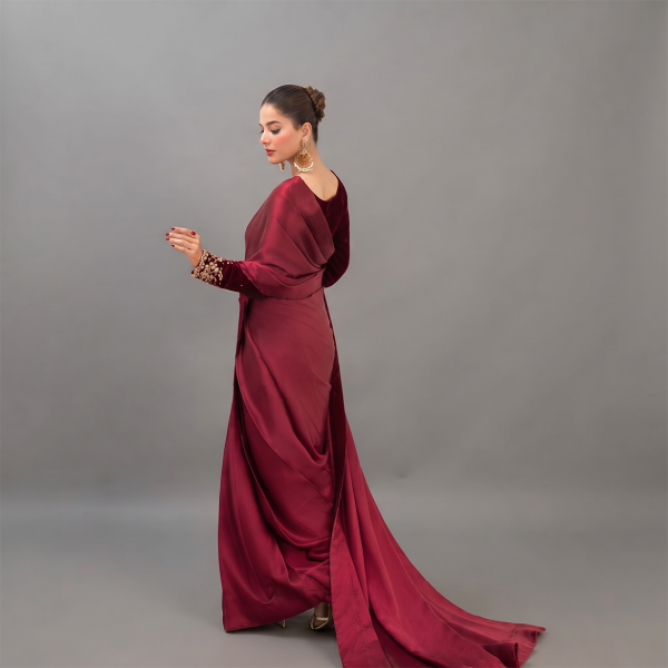 Maroon Velvet & Satin Saree