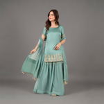 Seafoam Luxe Embroidered Gharara Suit