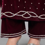 Maroon Velvet Minimalist Co-ord Set with Pearl Detailing