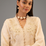 Ivory Textured Embellished Kurta with Matching Palazzo Pants