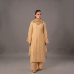 Golden Embroidered Kurti with Matching  Dupatta