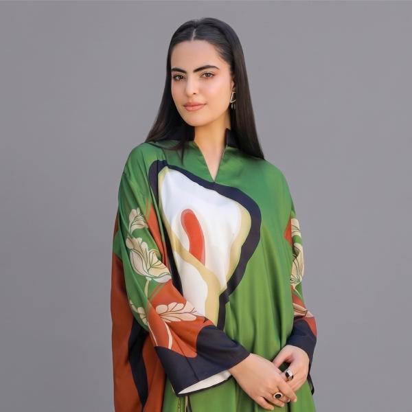 Elegant Green Printed Kaftan Dress for Women