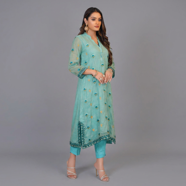 Seafoam Serenity Embroidered Silk Set