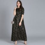 Charcoal Black Gold-Printed Maxi Dress