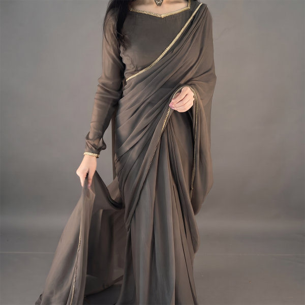 Smoky Taupe Grace Drape Saree