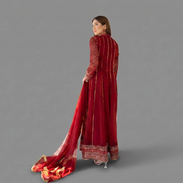 Deep Maroon Embroidered Anarkali Suit Set – 3-Piece Festive