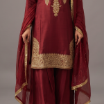 Royal Maroon Embroidered Festive 3-Piece Suit