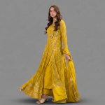 Vibrant Mustard Yellow Angrakha-Style Anarkali Suit Set