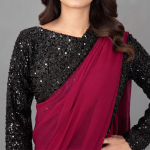 Midnight Glamour Crimson Saree