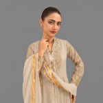 Manahil Embroidered Coffee 3-Piece Festive Anarkali Set
