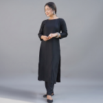 Elegant Black Solid Kurta with Matching Trousers Set