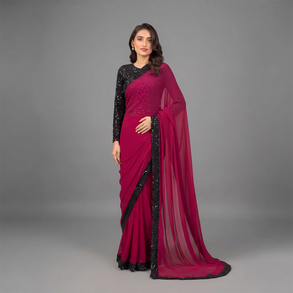 Midnight Glamour Crimson Saree
