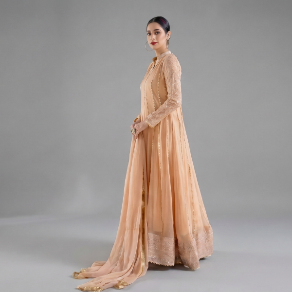 Peach Embellished A-Line Set