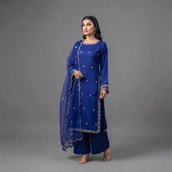 Royal Sapphire Embroidered 3-Piece Formal Suit
