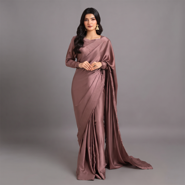 Mocha Luxe Satin Saree