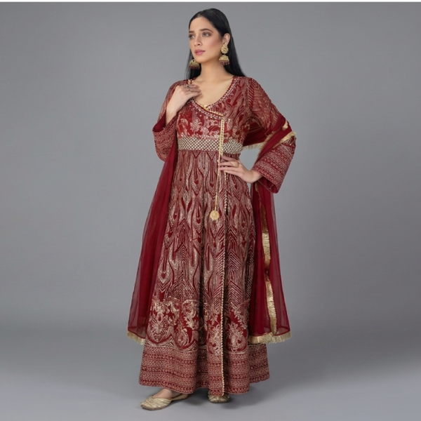Embellished Maroon Angrakha Set