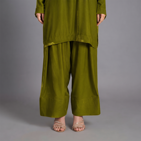 Olive Green Embellished Tunic and Trouser Set