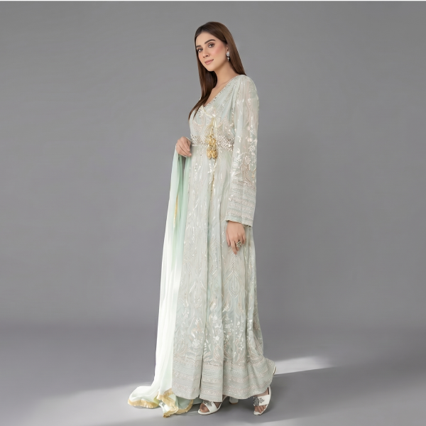 Mint Embroidered Angrakha Set