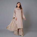Elegant Metallic Embroidered Three-Piece Ensemble