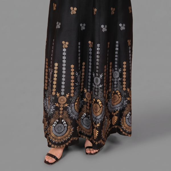 Black & Gold Printed Flared Maxi Dress