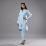 Elegant Sky Blue Cotton-Satin Co-Ord Set