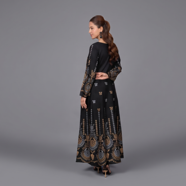 Black & Gold Printed Flared Maxi Dress