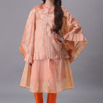 Orange Embroidered Cape-Style Three-Piece Set