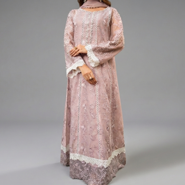 Mauve Embroidered A-Line Ensemble