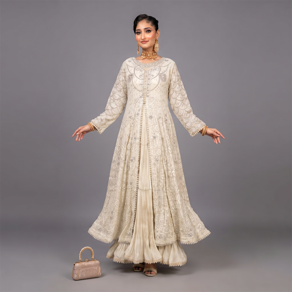 Ivory Embroidered Front-Open Maxi Suit