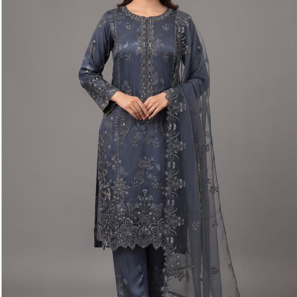 Midnight Elegance Embroidered Luxury 3-Piece Suit