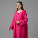 Pink Silk Kurta Set with Pleated White Sharara and Dupatta