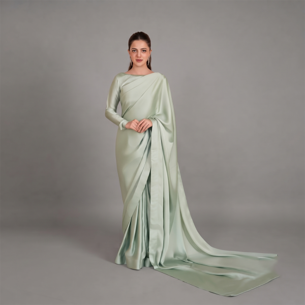 Sage Mist Luxe Satin Saree